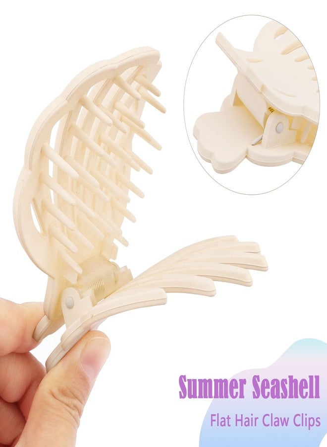 Didder Matte White Seashell Flat Hair Claw Clips for Women, Summer Mermaid Ocean Themed Beach Pool Party Flat Shell Hair Clip Claws Accessories - Image 2